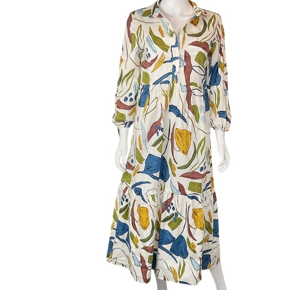 Rachel Zoe Abstract Print Midi Dress Shirt Dress Womens Casual - Picture 2 of 13